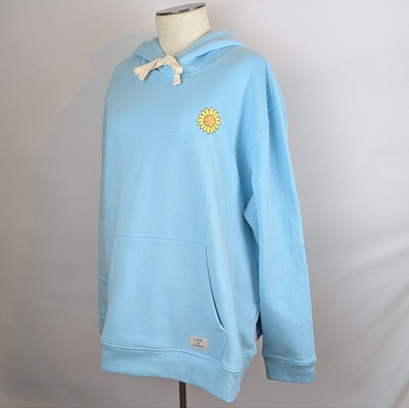 Life Is Good Fleece Hoodie Pullover Sunflower Kangaroo Pocket Light Blue XXL NWT - Picture 8 of 15